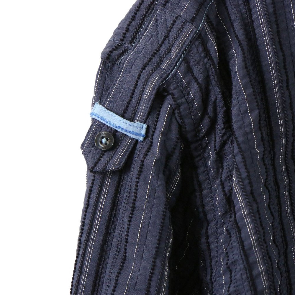 NWT Brandolini Textured Stripe Navy Blue Mens Button Front Shirt XXL - Picture 5 of 7